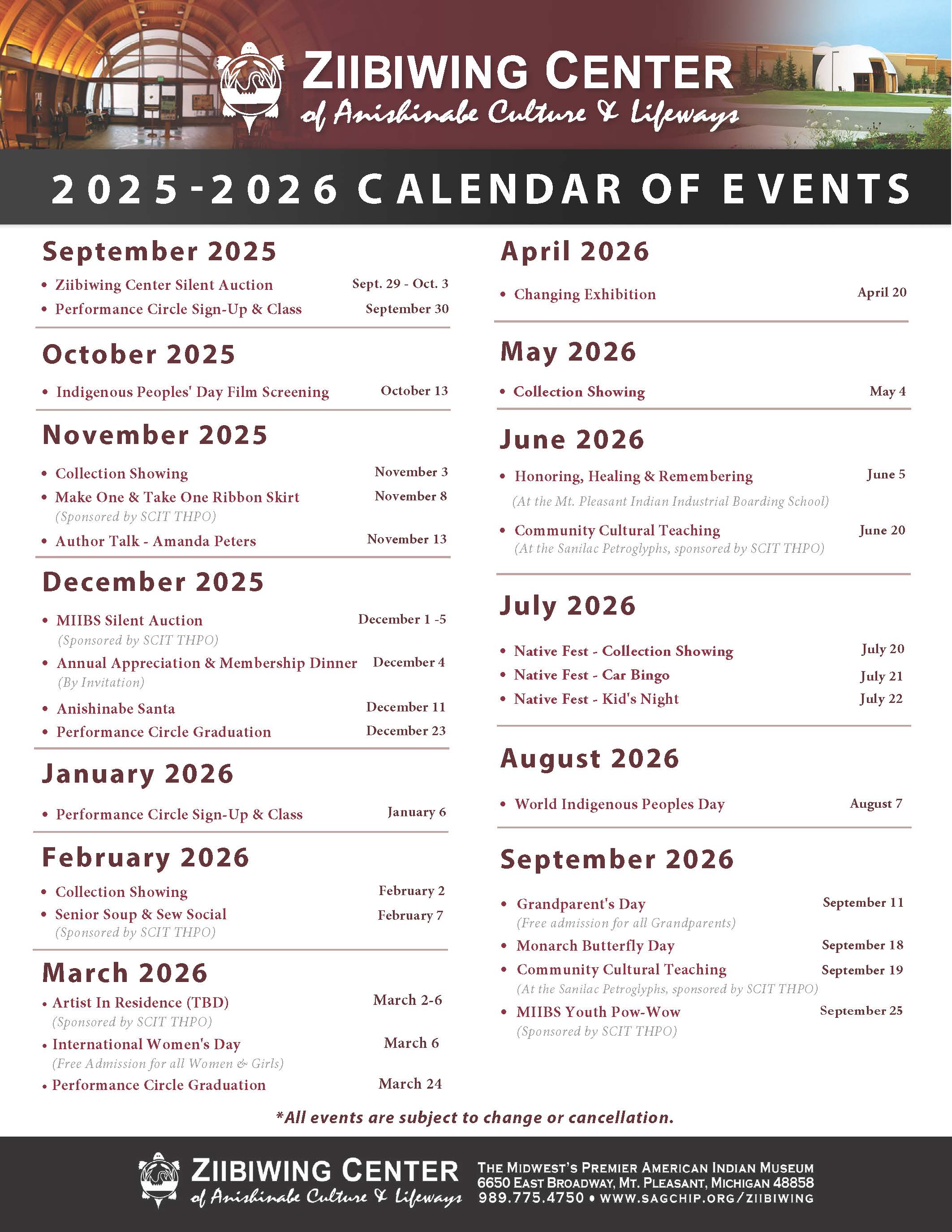 Events Calendar 2026